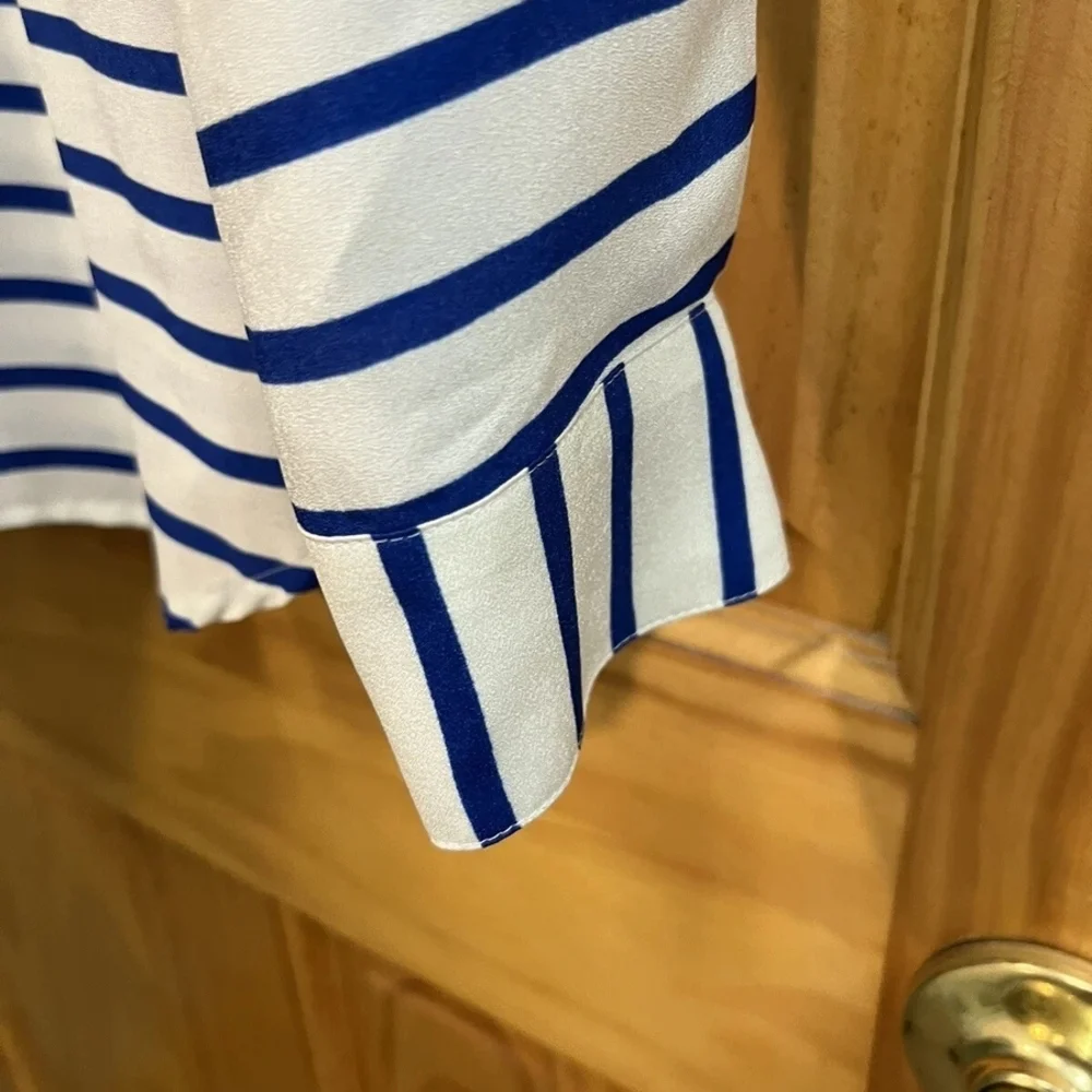 Calvin Klein Blue and White Striped Qaurter Zip Blouse Sz.Large - Picture 5 of 5